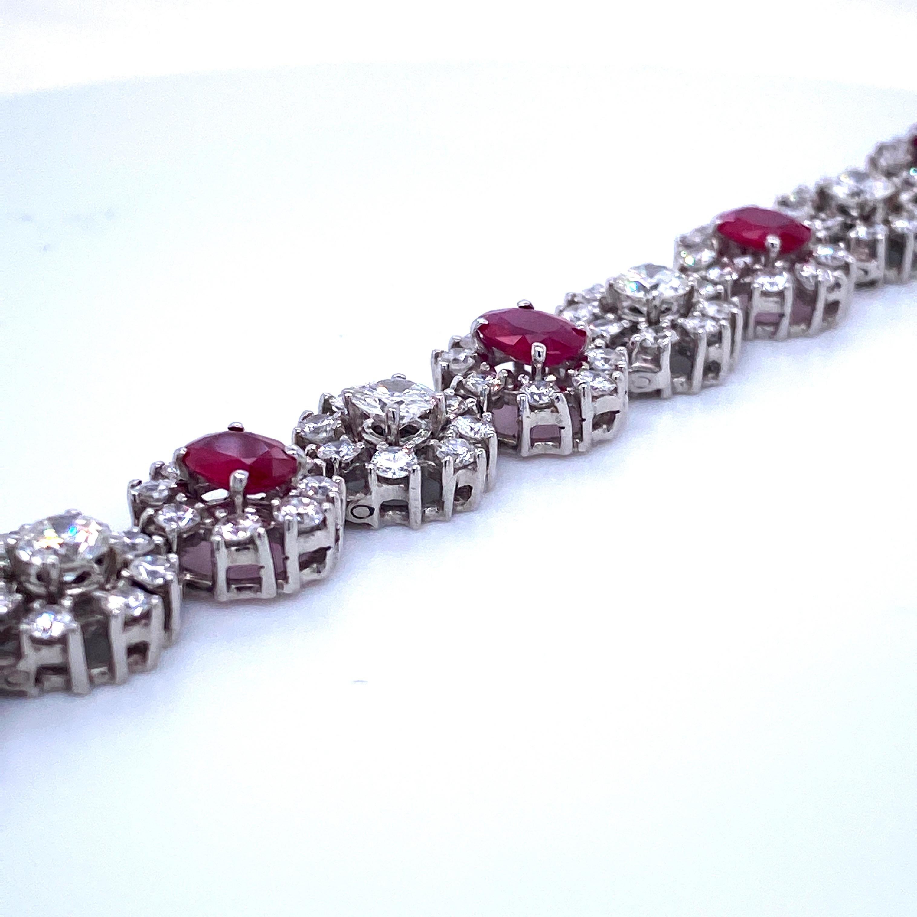 Women's Ruby and Diamond Halo Cluster Motif Bracelet 18 Carat Platinum