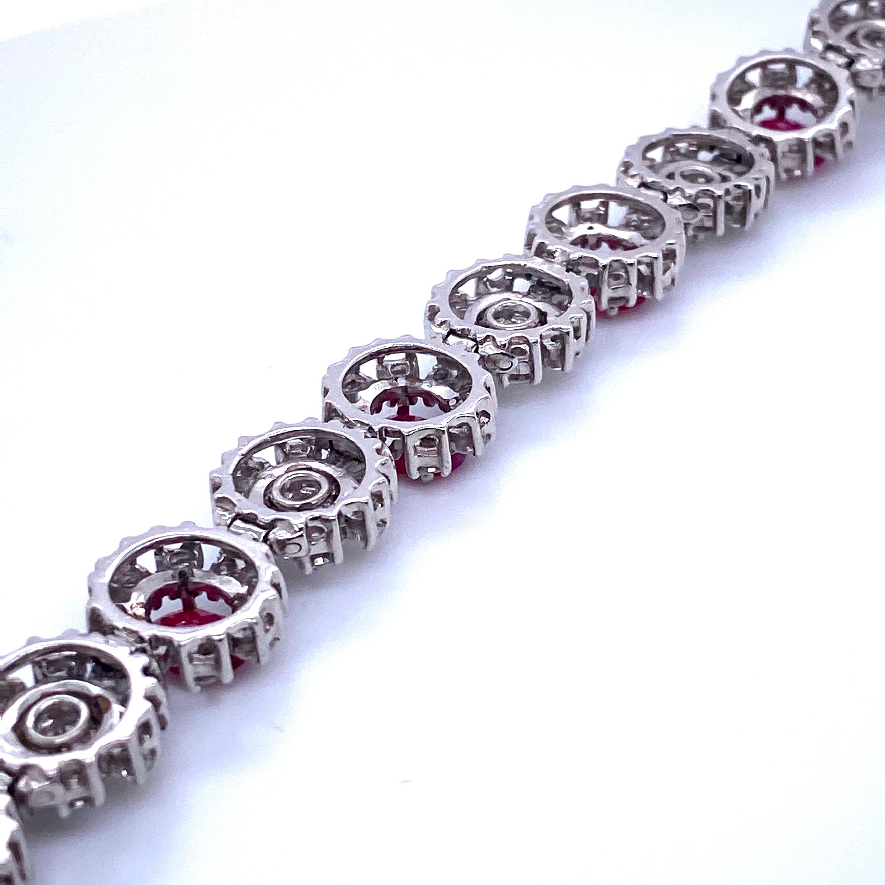 Ruby and Diamond Halo Cluster Motif Bracelet 18 Carat Platinum 3
