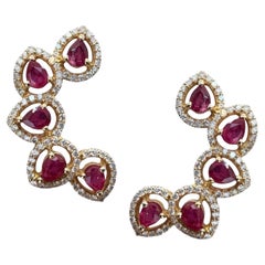 Ruby Diamond Halo Crawler Earrings 2.30 Carats Ruby 0.65ct Diamond 14K Gold
