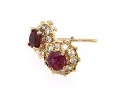 Ruby Diamond Halo Earrings in 14K Yellow Gold