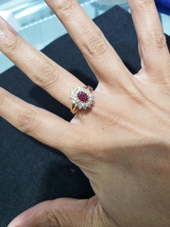 Ruby Diamond Halo Engagement Ring 1.25cttw 14k Yellow Gold