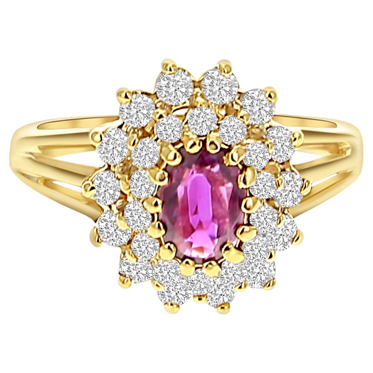 Ruby Diamond Halo Engagement Ring 1.25cttw 14k Yellow Gold