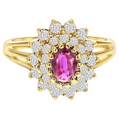 Ruby Diamond Halo Engagement Ring 1.25cttw 14k Yellow Gold