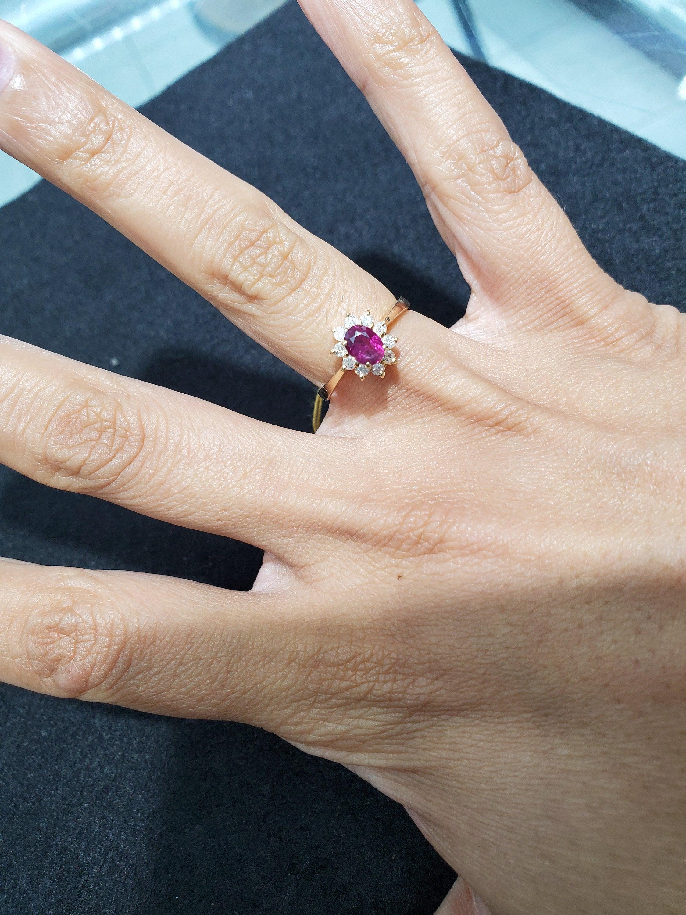 ♥ Product Summary ♥

Main Stone: Ruby & Diamonds
Approx. Total Carat Weight: .75cttw
Diamond Clarity: SI1
Diamond Color: G
Stone Cut: Oval & Round
Band Material: 14k White Gold or 14k Yellow Gold
Size: 6

Diamonds and Gemstones are Genuine. Not