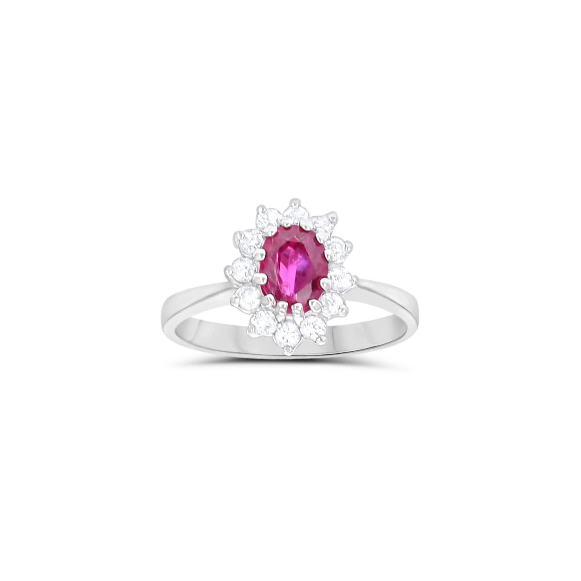 Ruby Diamond Halo Engagement Ring in vendita 1