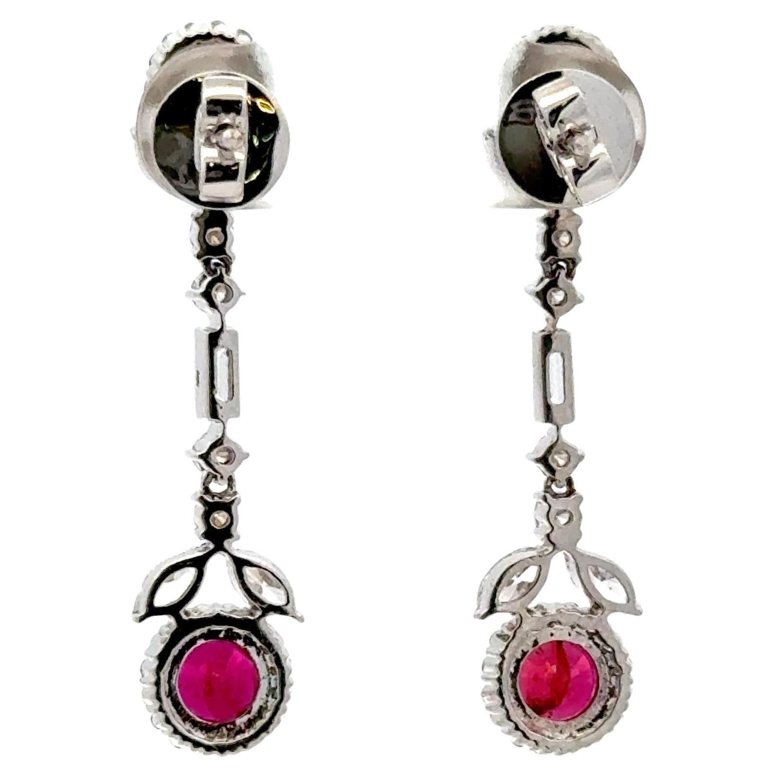 Ruby Diamond Halo Floral Drop Earrings 3.57 Carats 18 Karat White Gold F VS For Sale 2