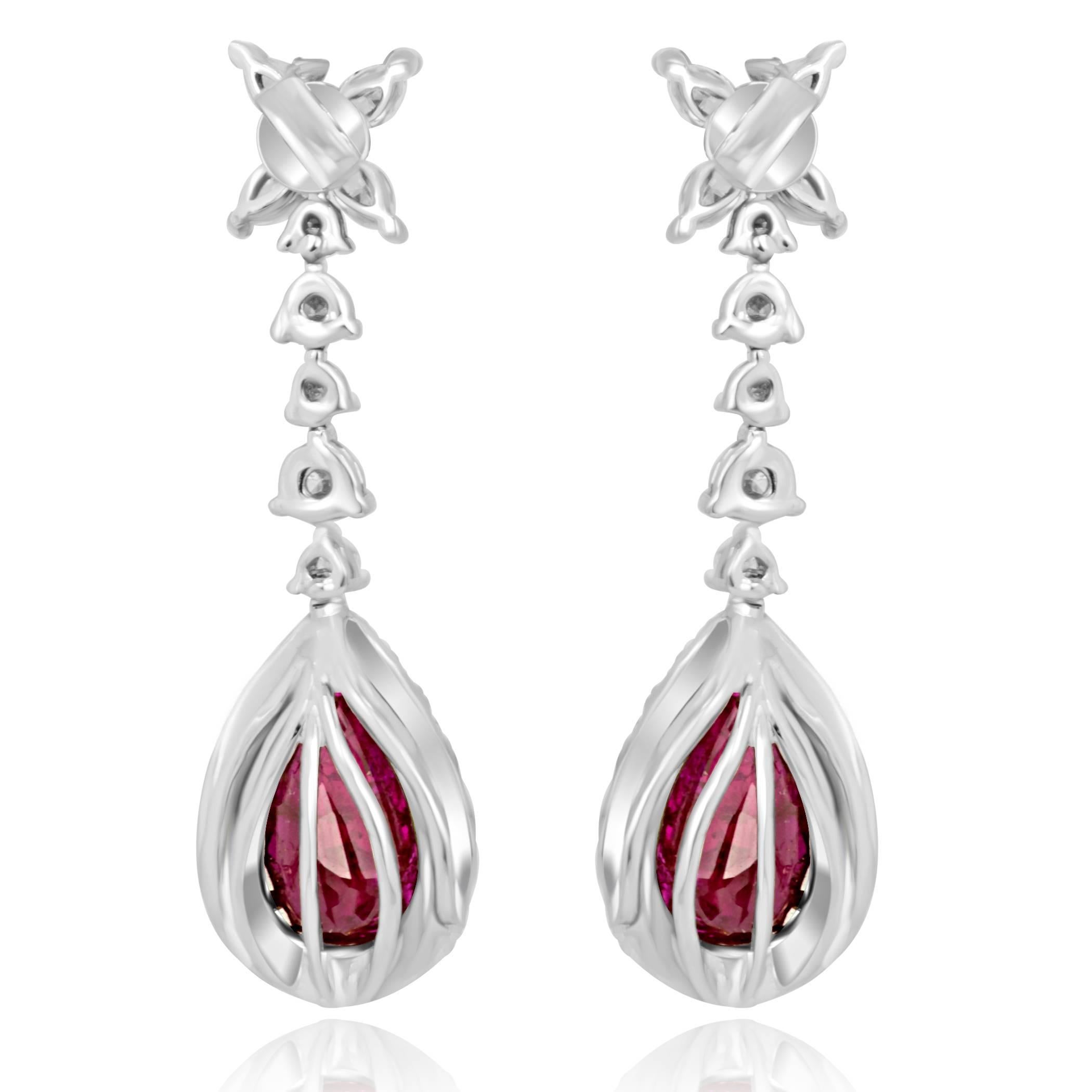 Pear Cut Ruby Pear Diamond Halo Gold Fashion Dangle Drop Earrings