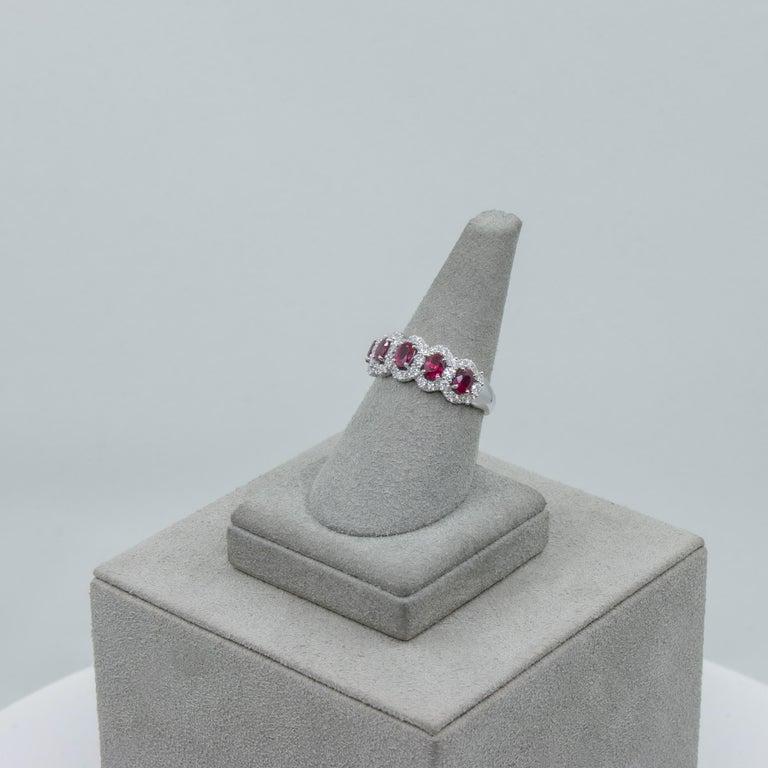 Women's Ruby Diamond Halo Gold Five-Stone Ring