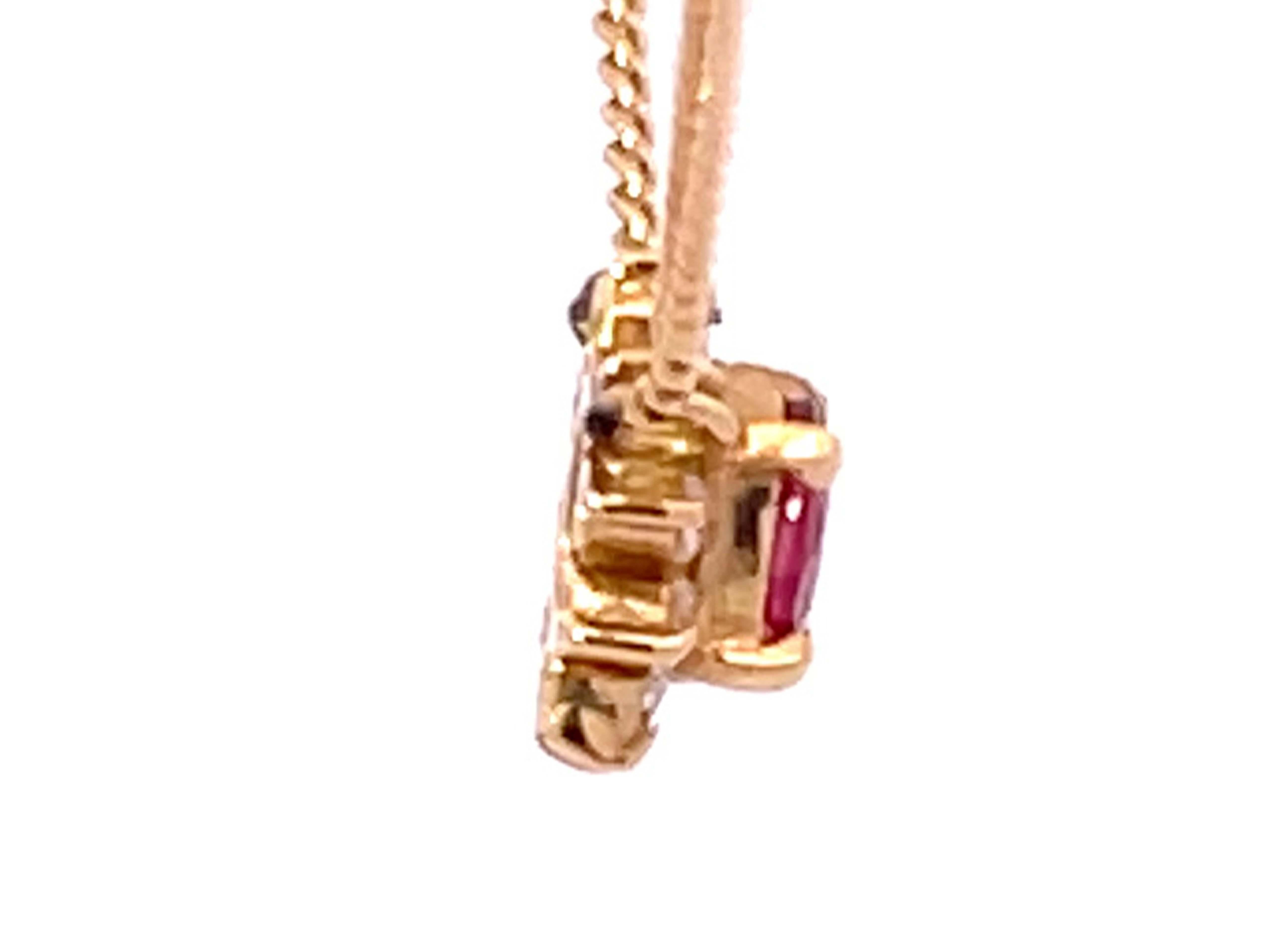 Women's Ruby Diamond Halo Necklace in 18k Yellow Gold For Sale