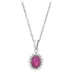 Ruby Diamond Halo Pendant 1.12cttw 14k White Gold