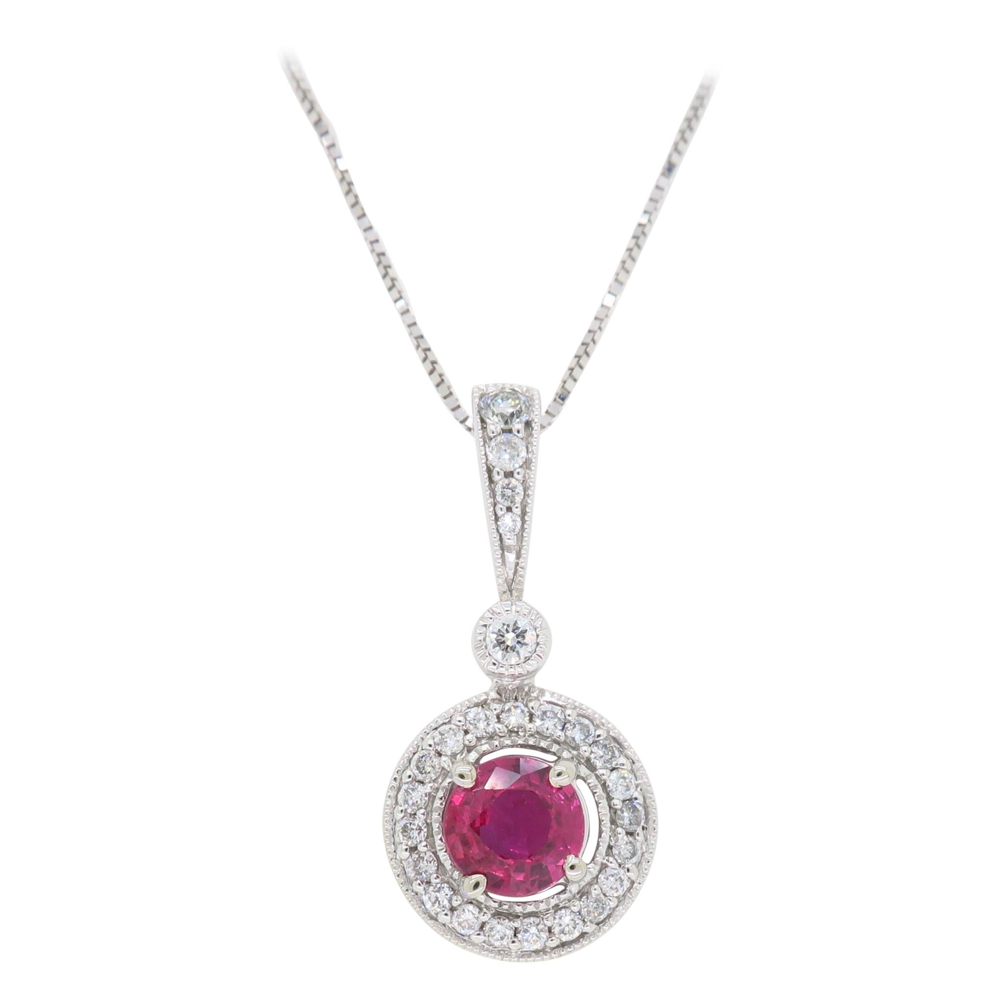 Ruby and Diamond Halo Pendant at 1stDibs