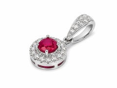 Ruby & Diamond Halo Pendant in 18K Gold