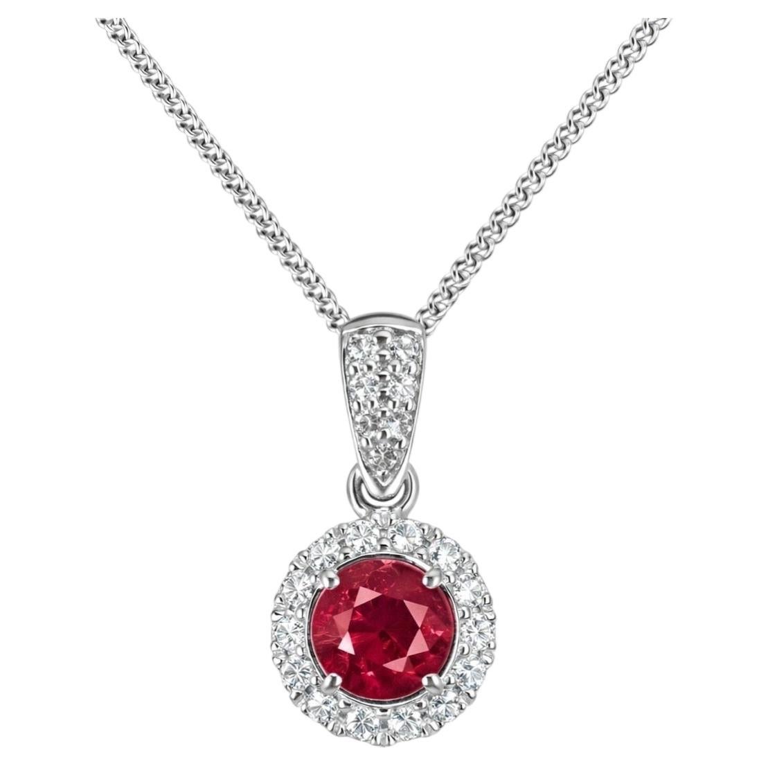 Ruby & Diamond Halo Pendant in 18K Gold