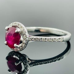 Ruby Diamond Halo Ring 14k White Gold GIA Burma 1.23ct