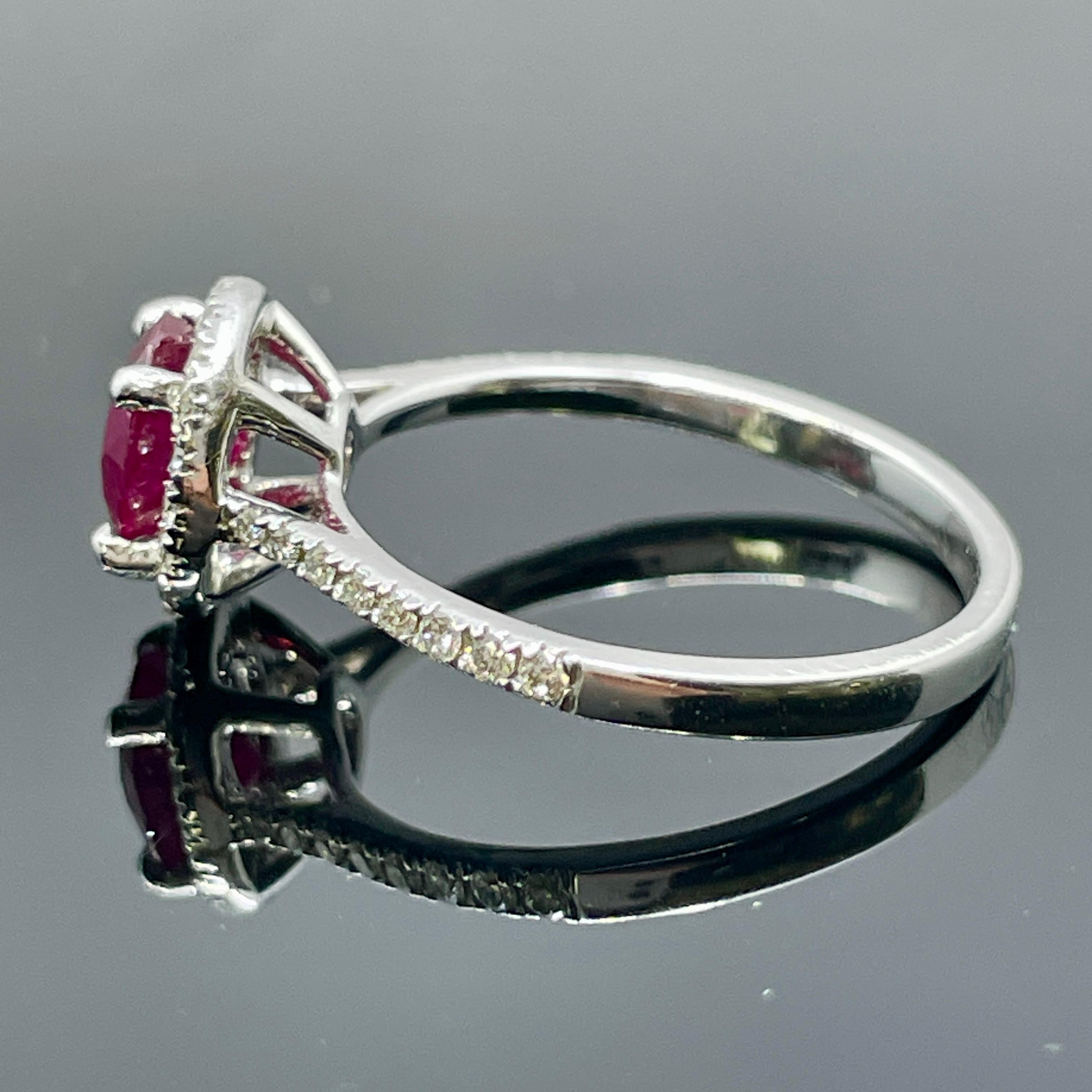 Ruby Diamond Halo Ring 14k White Gold GIA Burma 1.23ct Neuf - En vente à Orlando, FL