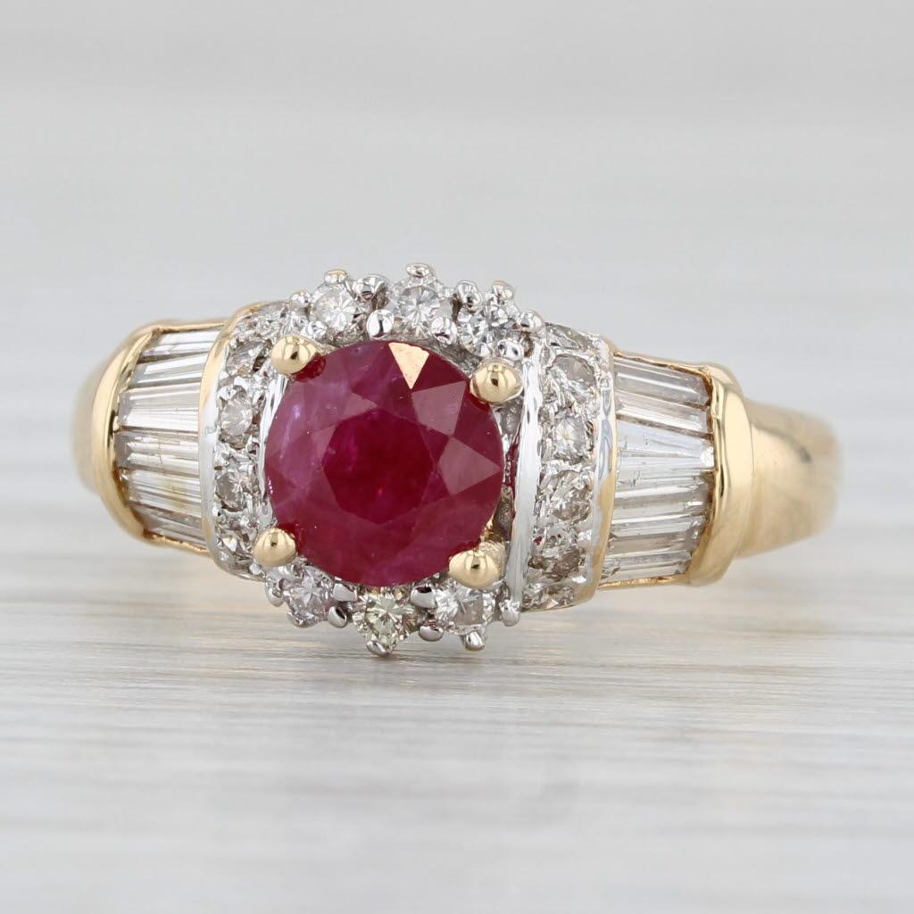 Ruby Diamond Halo Ring 18k Yellow Gold Size 6.25 Engagement Style For Sale