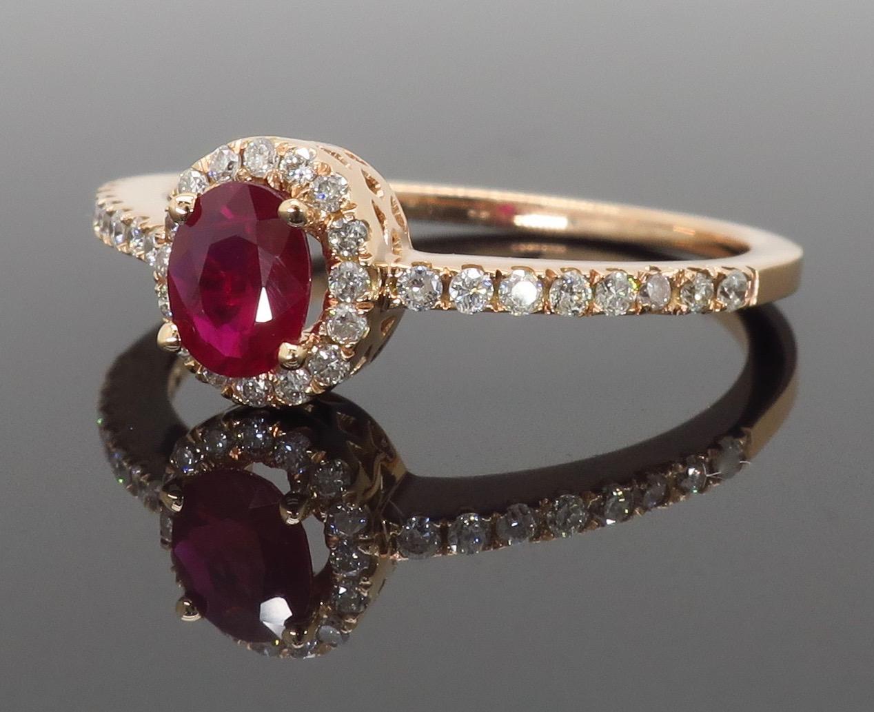 Women's or Men's Ruby and Diamond Halo Ring in Rose Gold