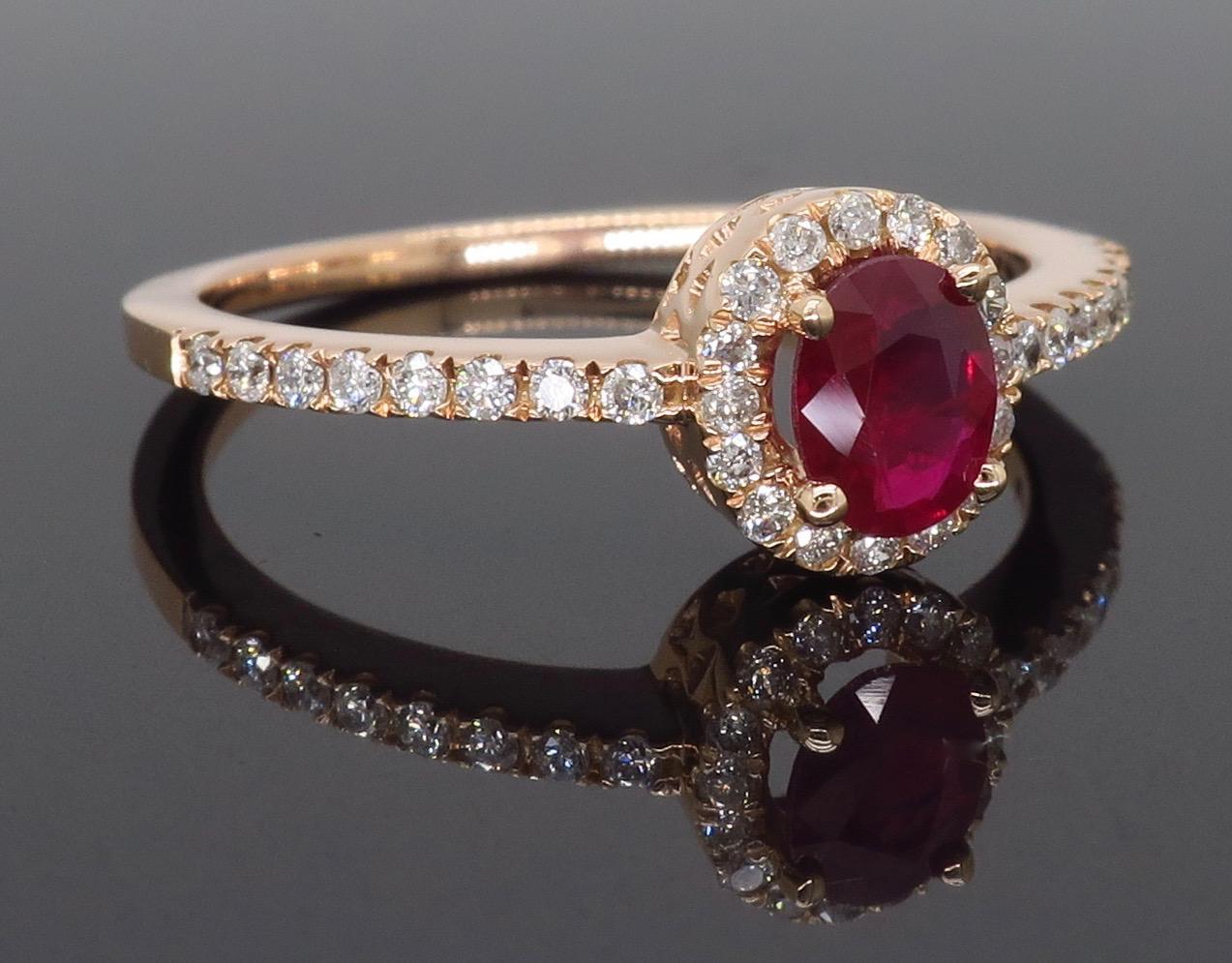 Ruby and Diamond Halo Ring in Rose Gold 1