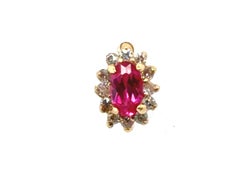 Ruby Diamond Halo Single Stud Earring 1/2ct 14K Yellow Gold Oval Cut