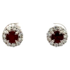 Ruby Diamond Halo Stud Earrings 1.20 Carats 18 Karat White Gold 2.2 Grams