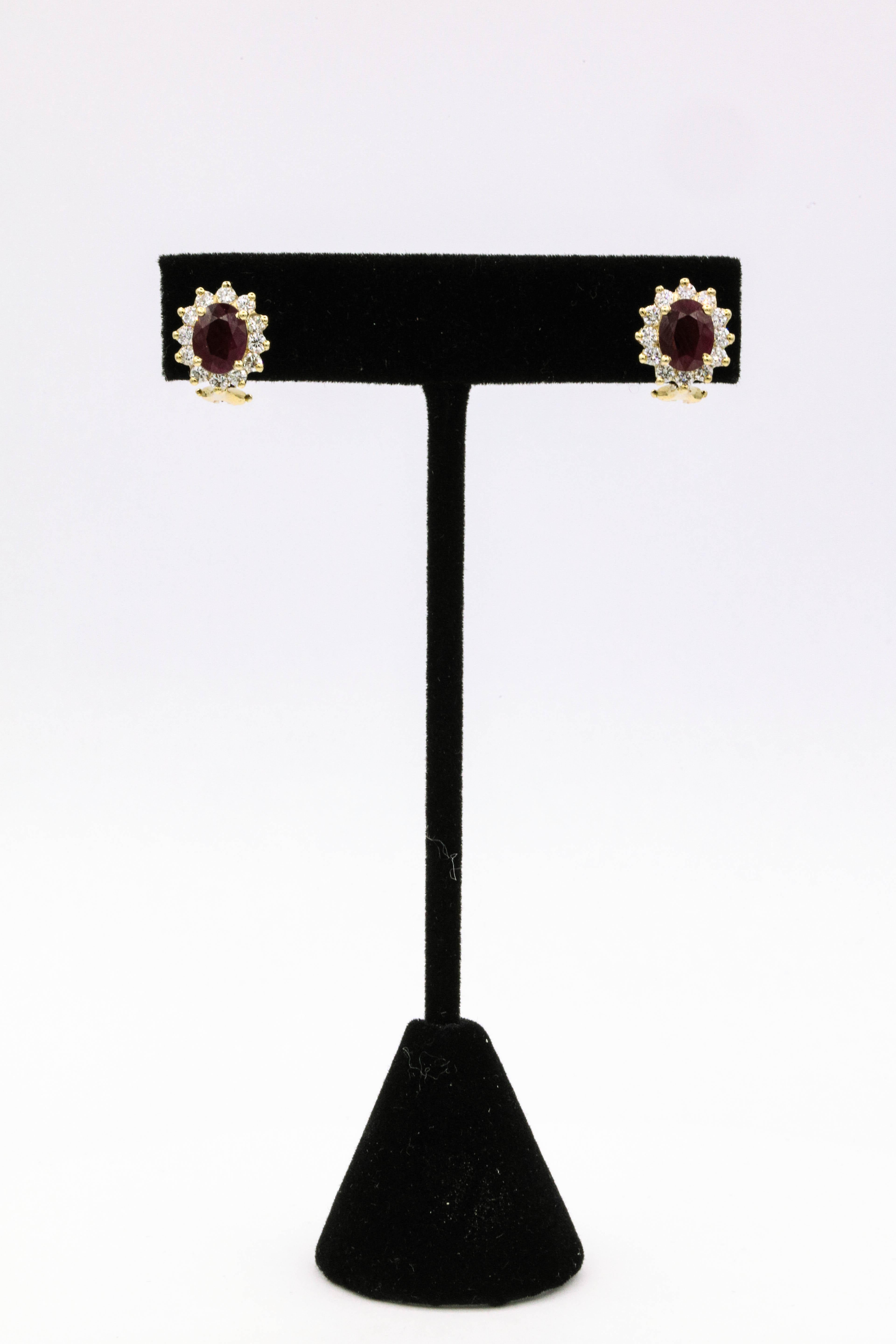 Contemporary Ruby Diamond Halo Stud Earrings 3.84 Carat Gold 14 Karat