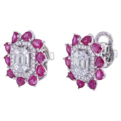 Ruby & Diamond Halo Stud Earrings – A Majestic Fusion of Elegance