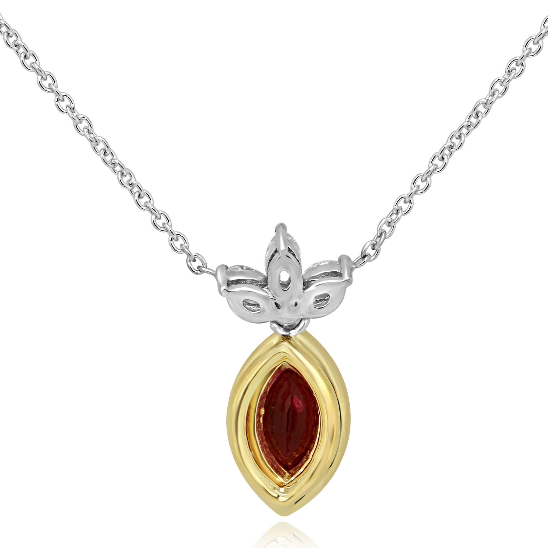 Modern Ruby Diamond Halo Two Color Gold Necklace
