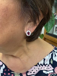 Ruby Diamond Halo White Gold Stud Earrings