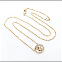 Ruby & Diamond Hamsa Necklace in 14k Yellow Gold