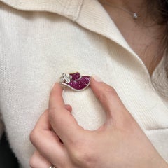 Ruby & Diamond Hat Motif 18K Yellow Gold Convertible Brooch Pin Pendant