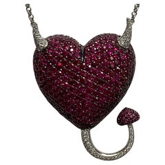 Ruby & Diamond Heart Necklace, 9.15 Carats