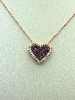 Ruby & Diamond Heart necklace In 14k Rose Gold