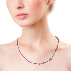 Ruby & Diamond Heart Pendant Chain Necklace Made In Silver