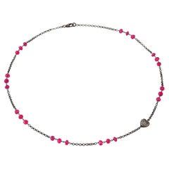 Ruby & Diamond Heart Pendant Chain Necklace Made In Silver