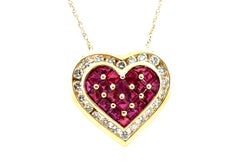 Ruby Diamond Heart Slide Pendant Necklace 3.50ct 14K Yellow Gold