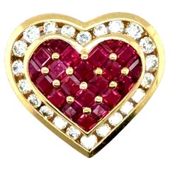 Ruby Diamond Heart Slide Pendant Necklace 3.50ct 14K Yellow Gold