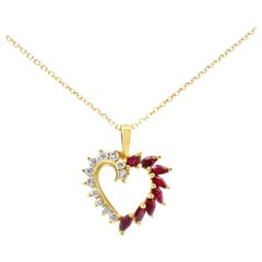 Ruby & Diamond Heart Sliding Pendant Necklace in 14K Yellow Gold