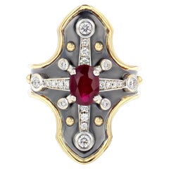 Anello Heaume con rubino e diamanti in oro giallo 18 carati di Elie Top