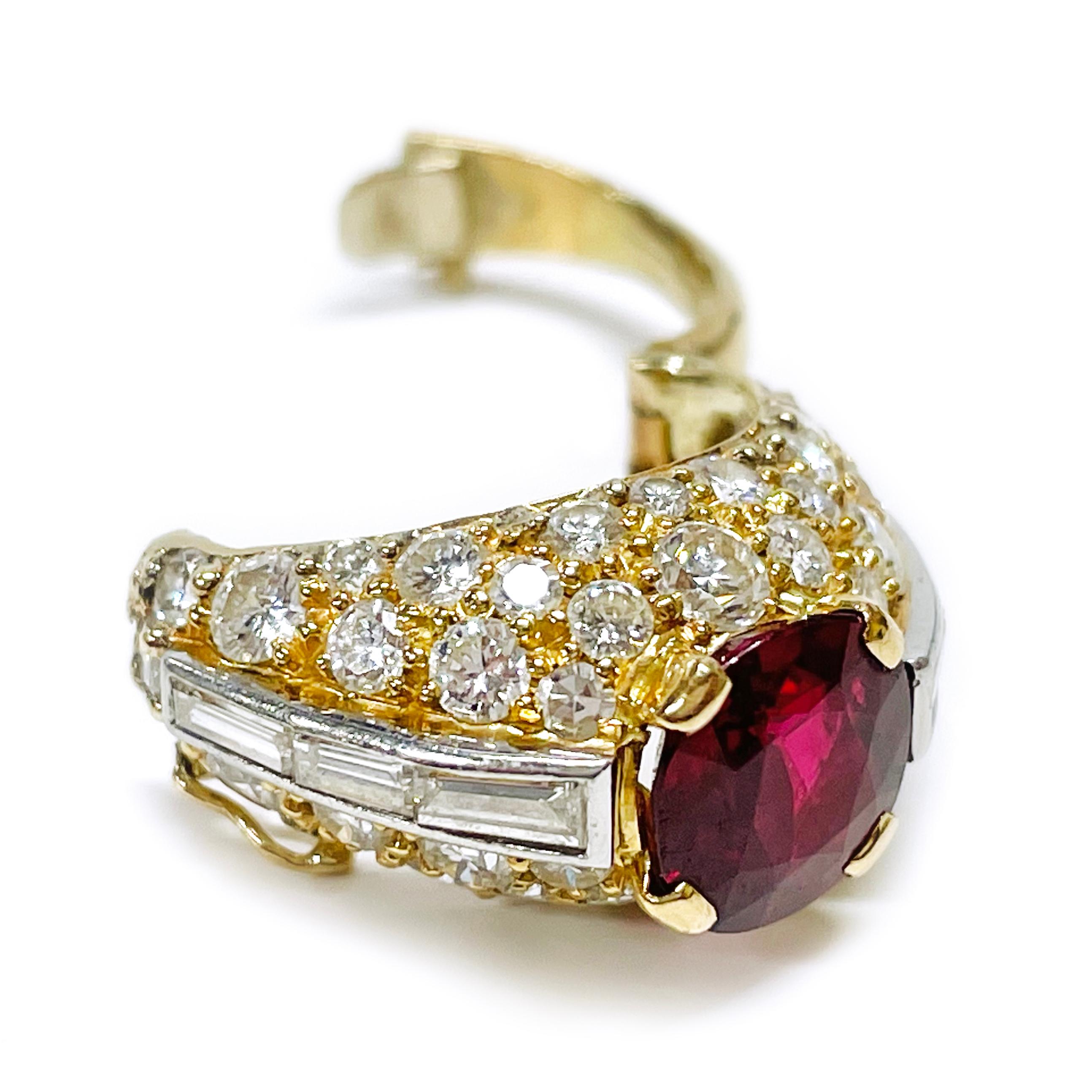 Gelbgold Rubin-Diamant-Ring mit Scharnier (Rundschliff) im Angebot