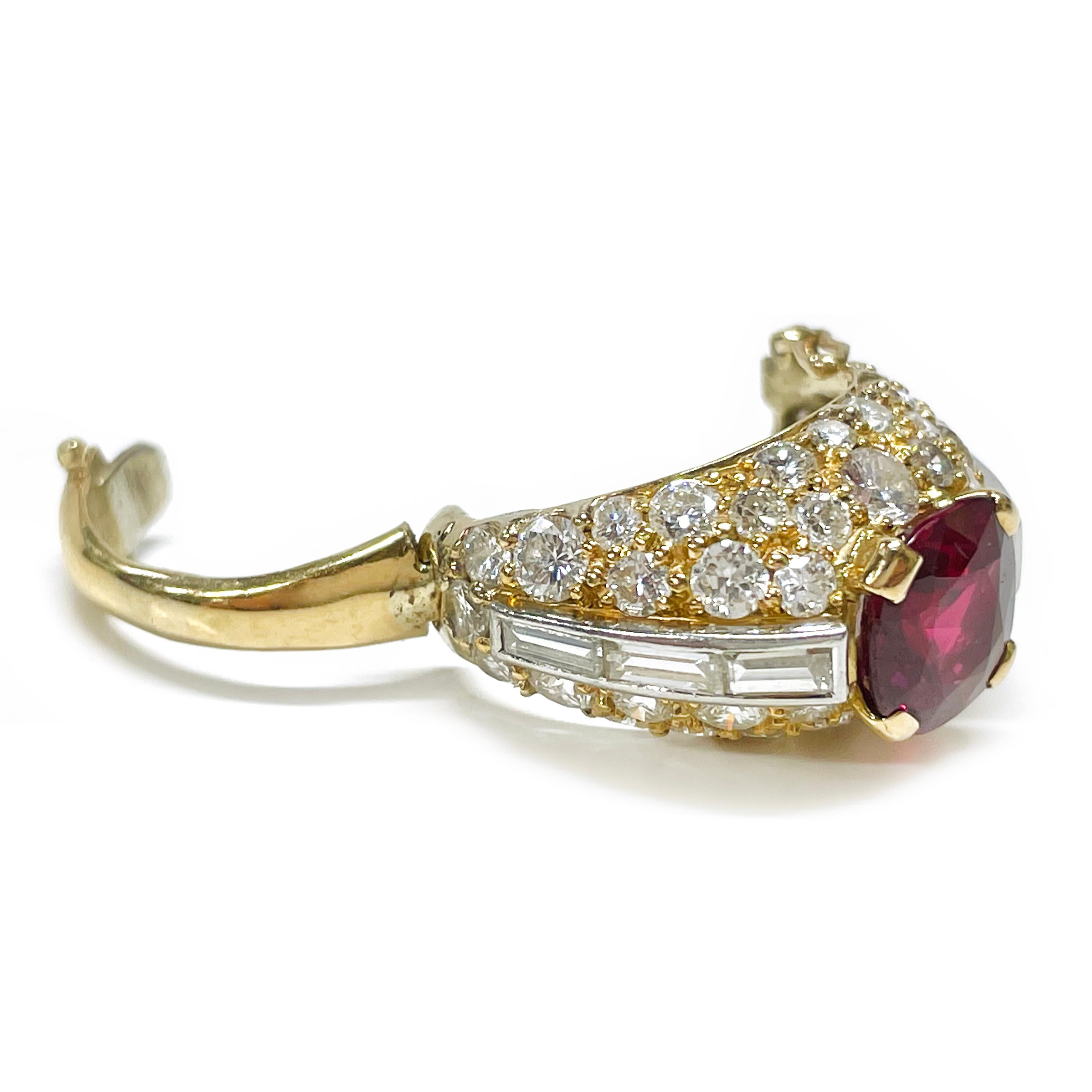 Contemporary Yellow Gold Ruby Diamond Hinged Ring For Sale