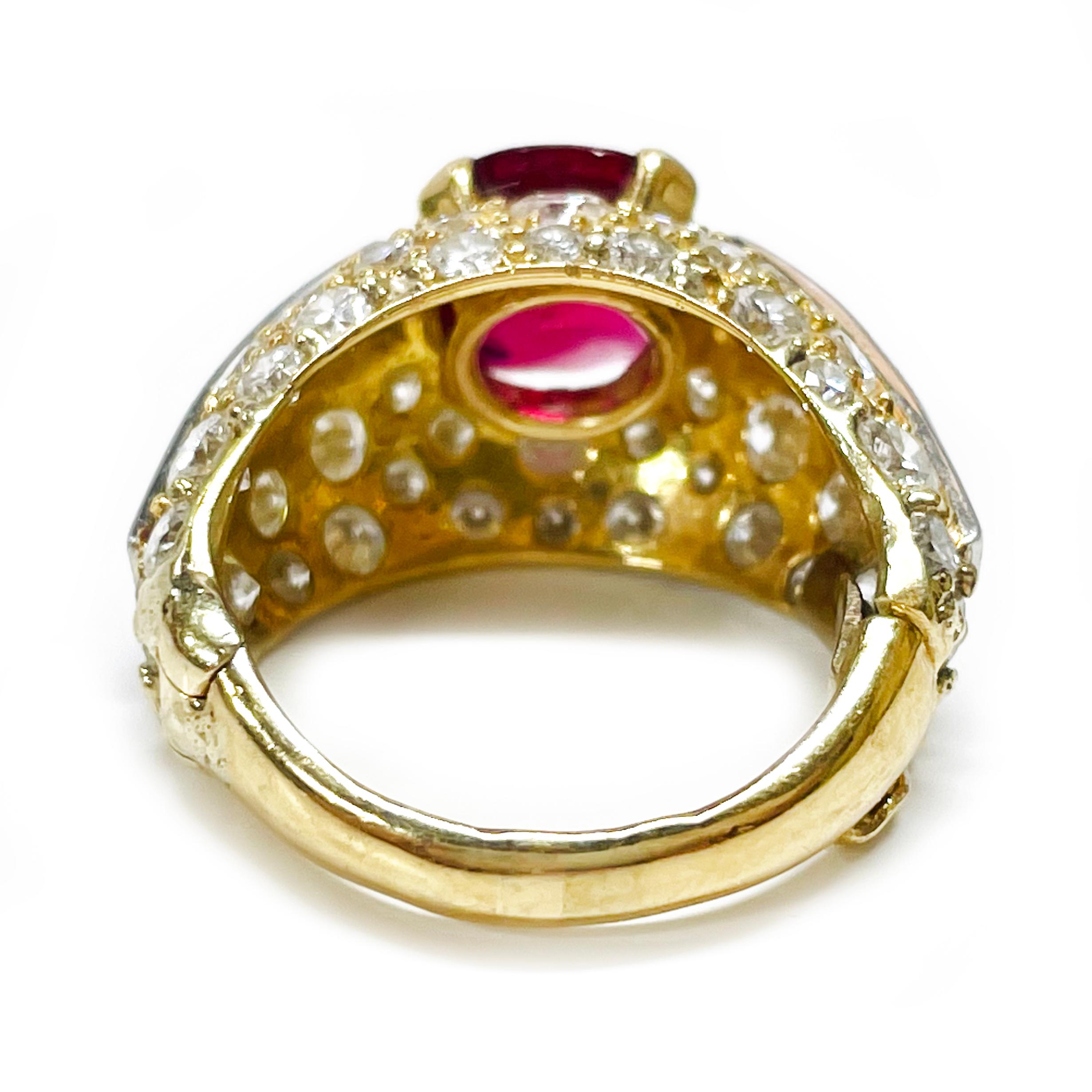 Round Cut Yellow Gold Ruby Diamond Hinged Ring For Sale