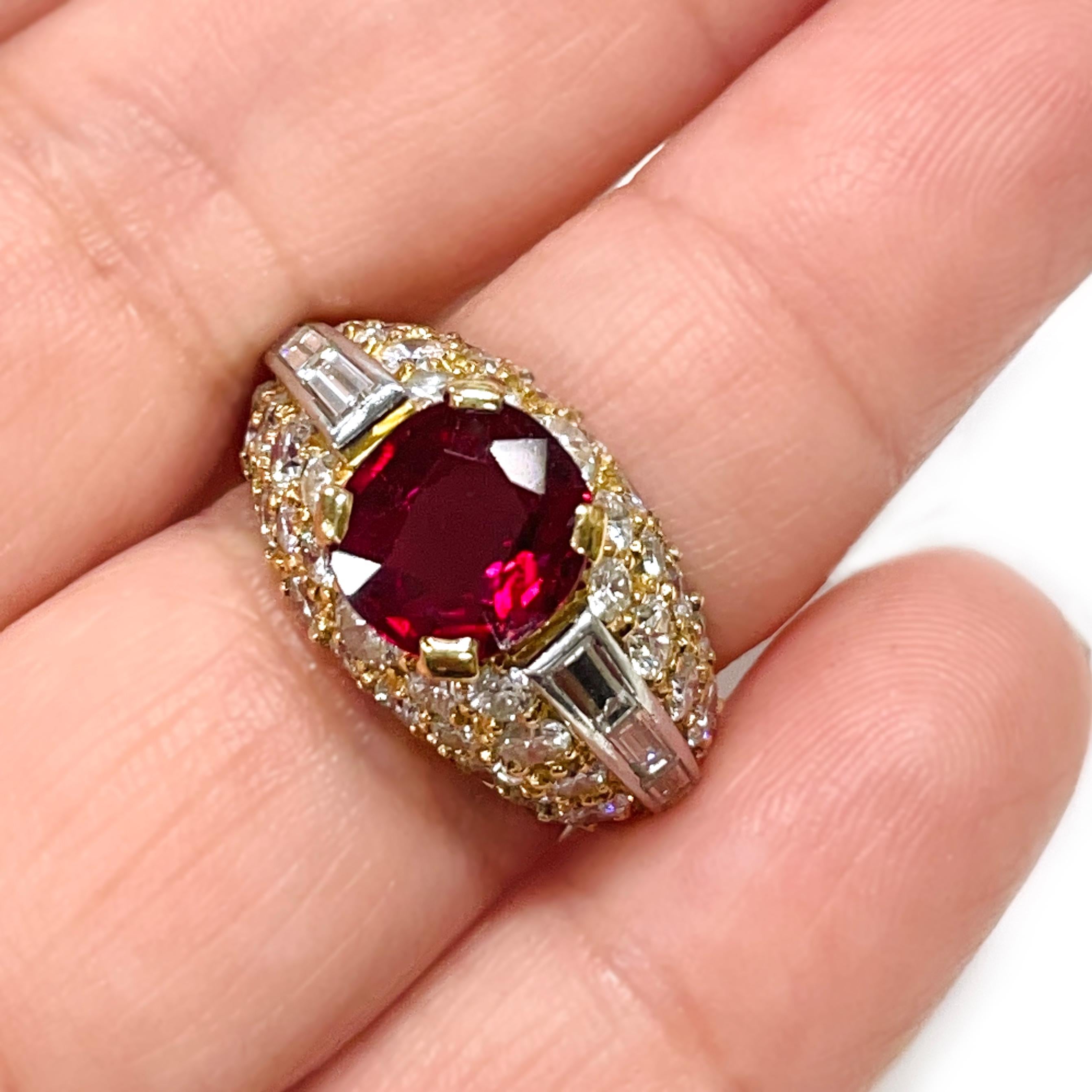 Gelbgold Rubin-Diamant-Ring mit Scharnier im Angebot 1