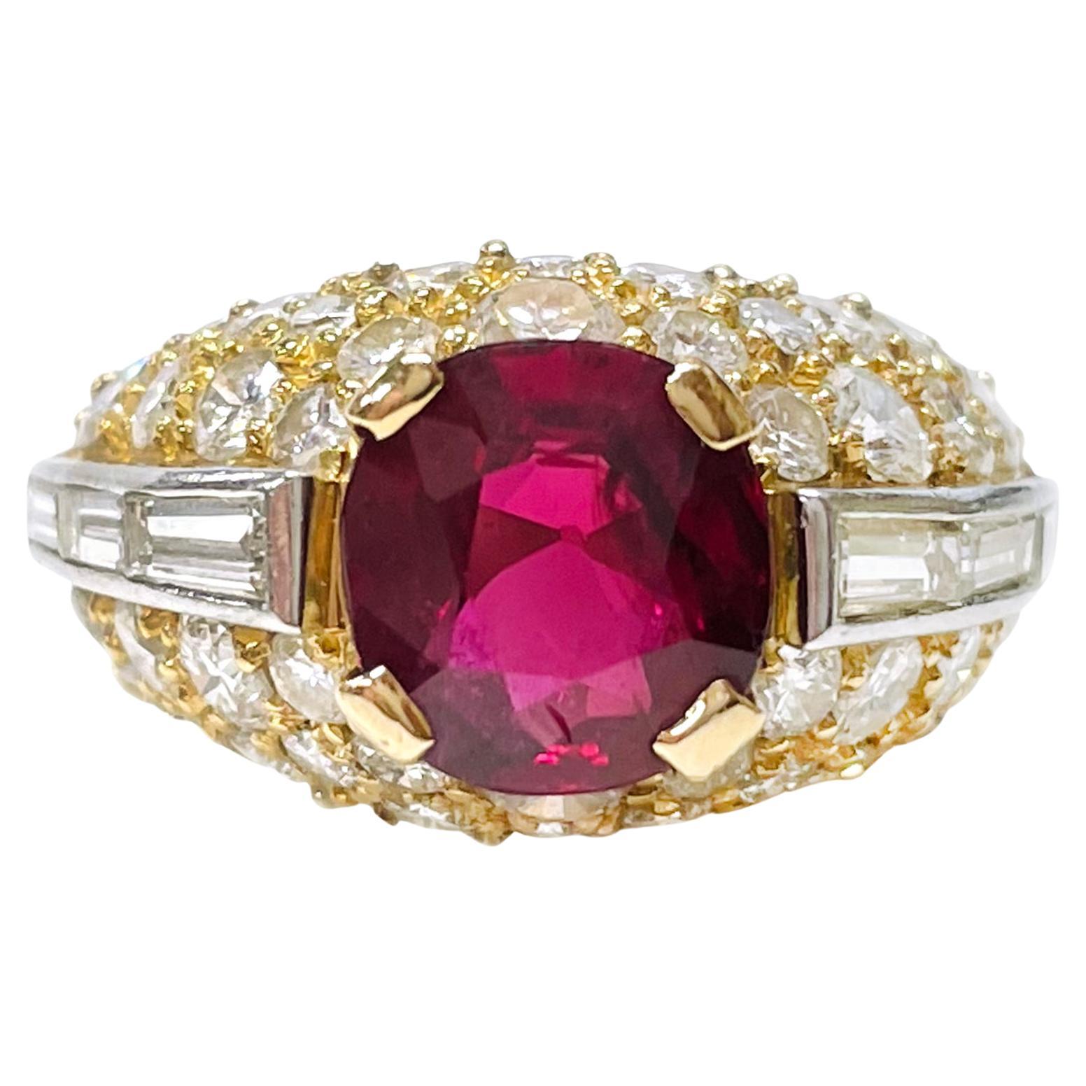 Gelbgold Rubin-Diamant-Ring mit Scharnier im Angebot