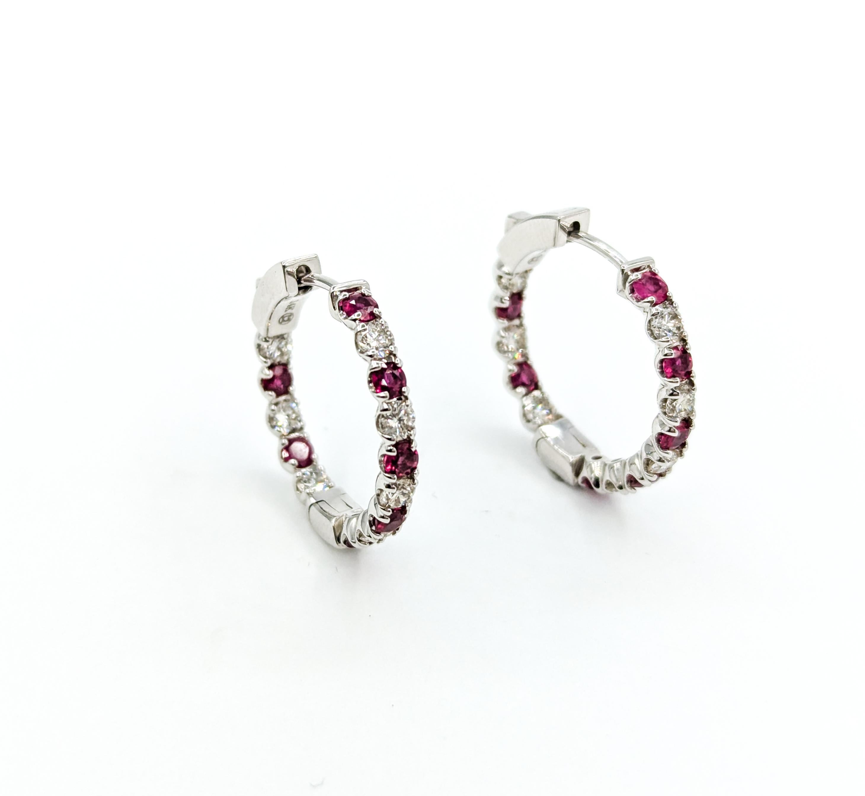 Ruby & Diamond Hoop Earrings in White Gold For Sale 2