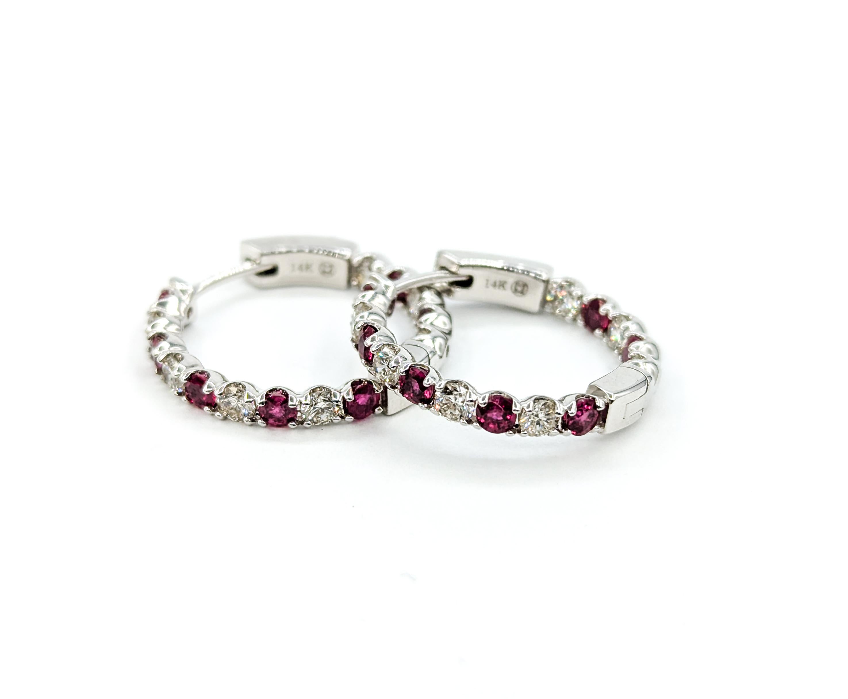 Ruby & Diamond Hoop Earrings in White Gold For Sale 4