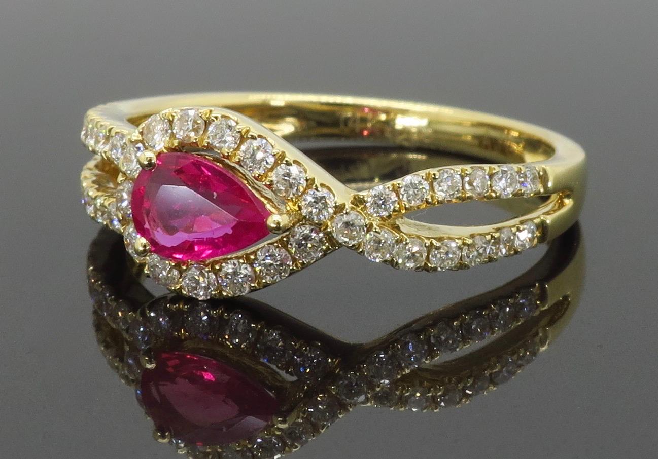 Ruby and Diamond Horizontal Halo Ring In New Condition In Webster, NY