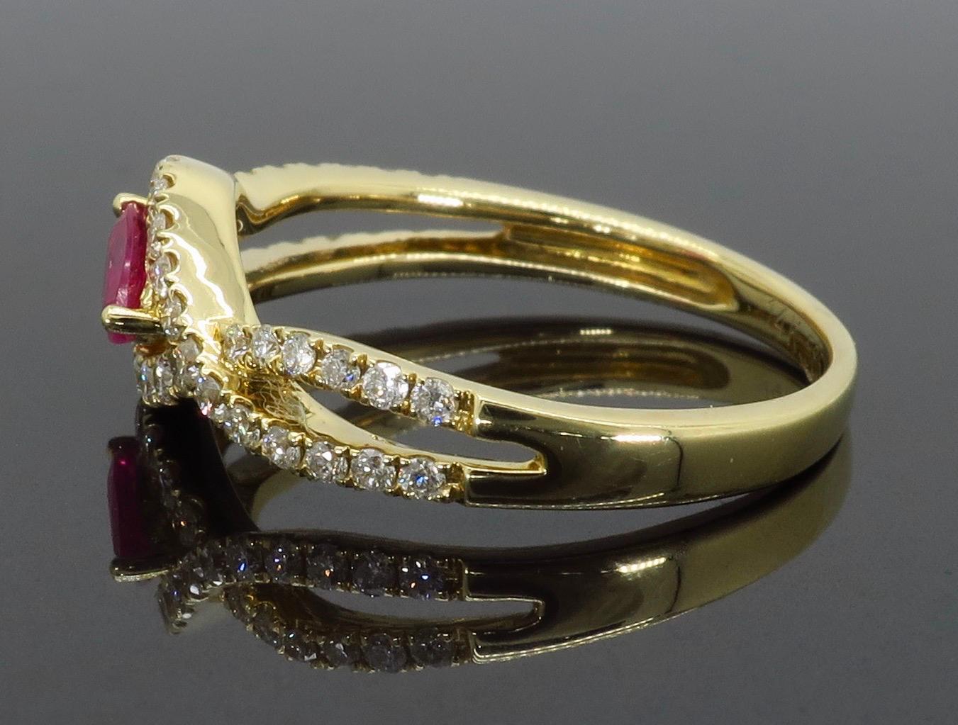Women's or Men's Ruby and Diamond Horizontal Halo Ring