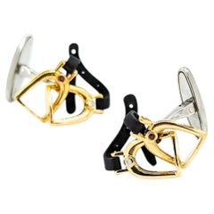 Ruby & Diamond Horse Stirrup Cufflinks in 18k Two-Tone Gold