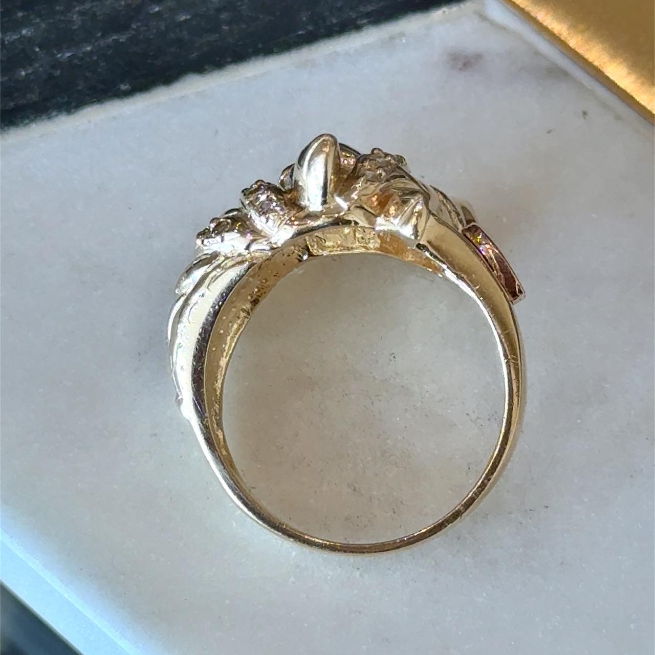 Ruby & Diamond Horse with Horseshoe 14K Gold Vintage Ring For Sale 6