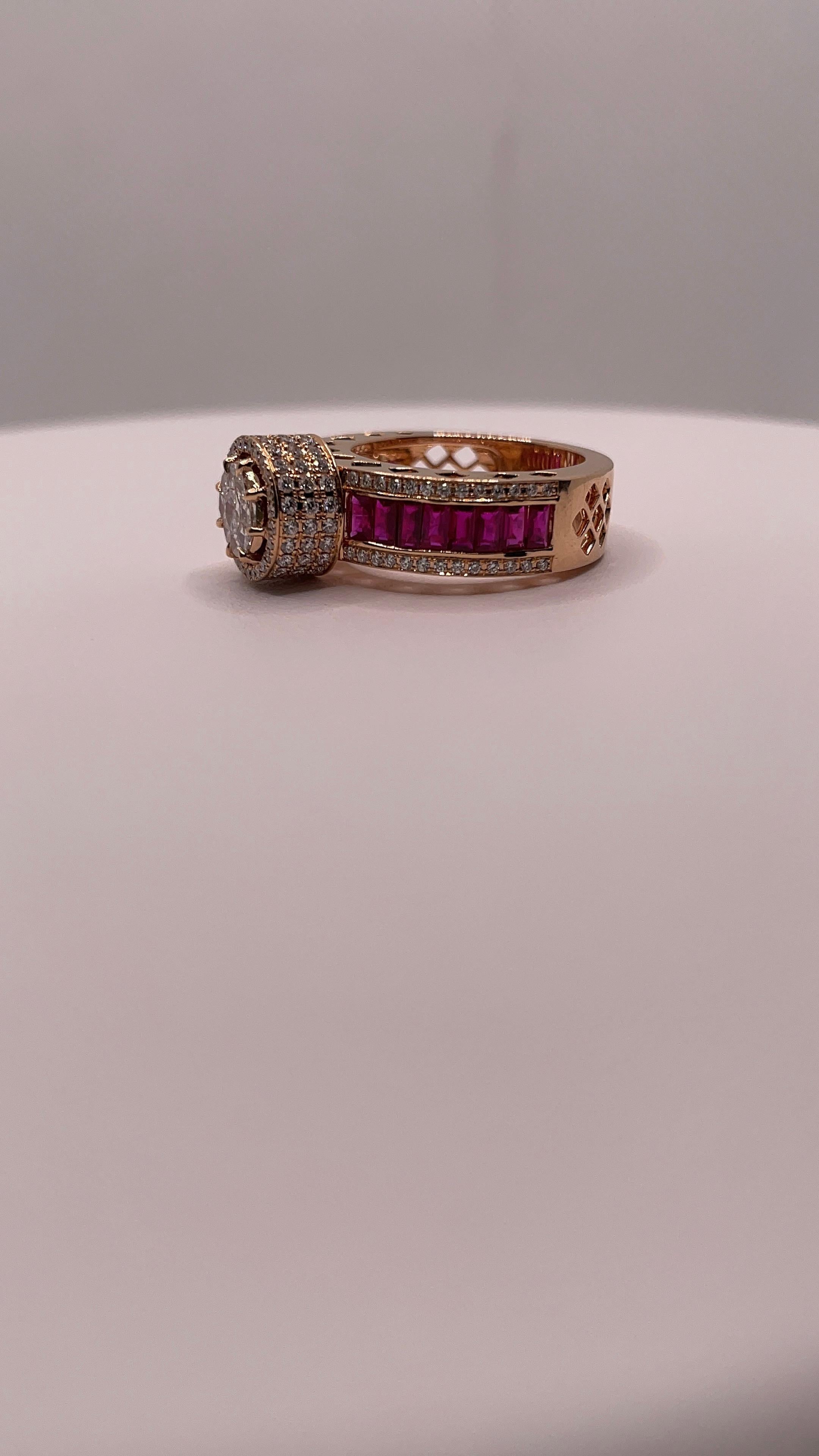 Ottagono Anello con diamante e rubino in vendita